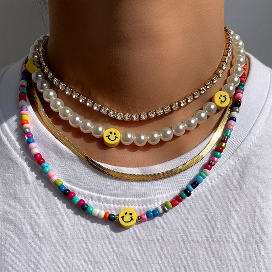 Bohemia Multilayer Smile Rainbow Bead Necklaces Beach Jewelry